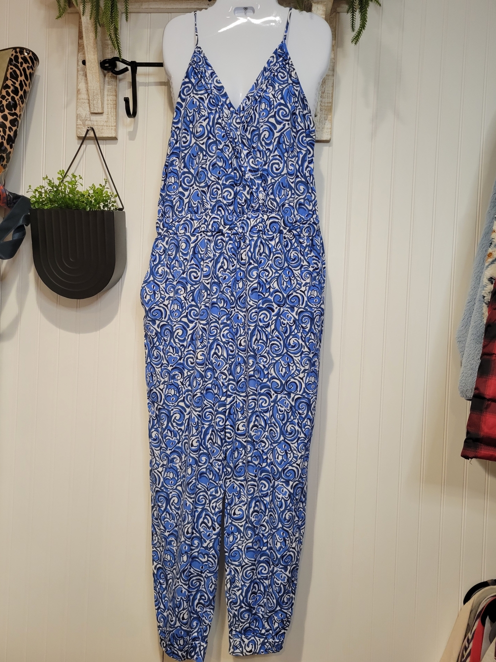 Lilly Pulitzer Blue & White Abstract Swirl Jumpsuit